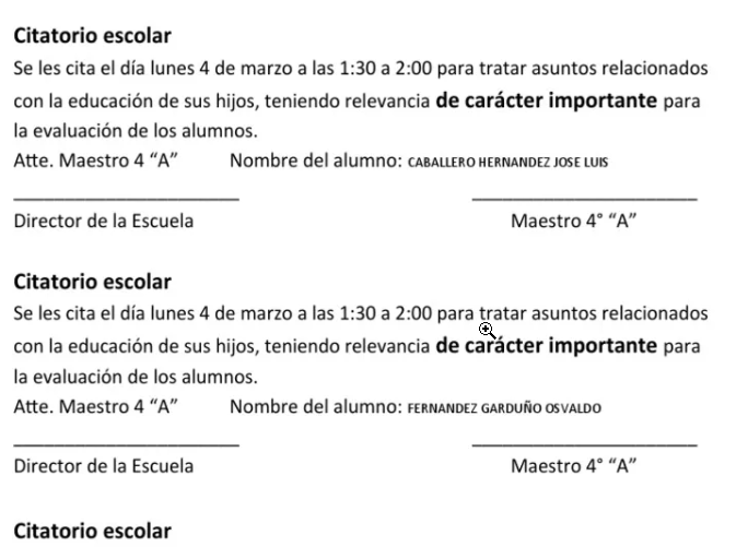 EJEMPLOS DE CITATORIO ESCOLAR